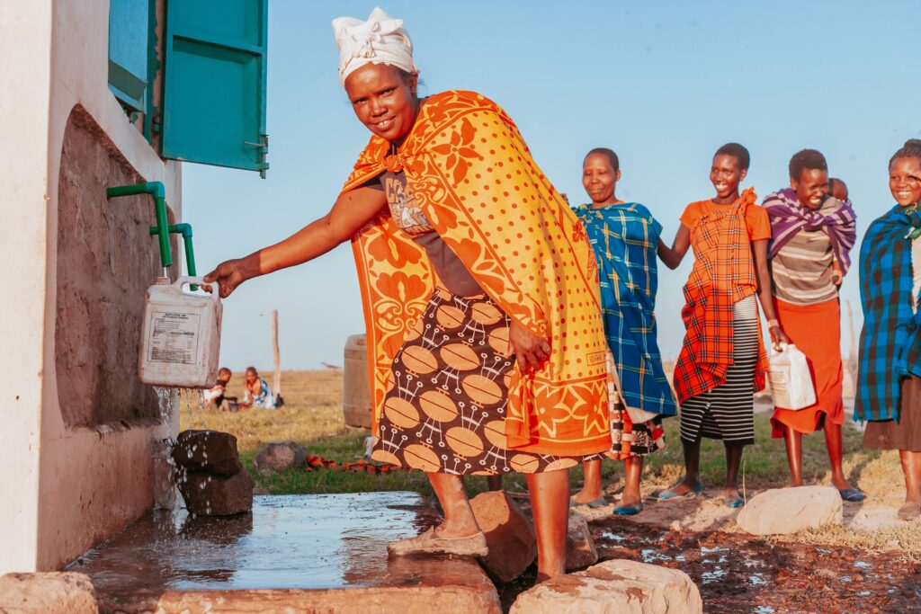 The photos shows the women of Osupukiai, in Narok County, Kenya, accessing clean plentiful water