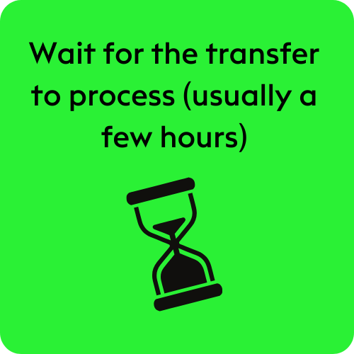 Step 3: Wait for the transfer to process (usually a few hours)
